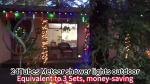 Aokudoni Meteor Shower Christmas Lights Outdoor 24 Tubes Falling Rain Cascading Icicle Light for Christmas Tree Decorations Wedding Party Holiday Garden Decor, UL Plug, Multi-Colored