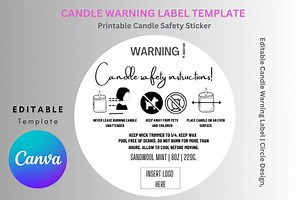Editable Candle Warning Label Template: Circle Design (canva, Digital Download) - Etsy