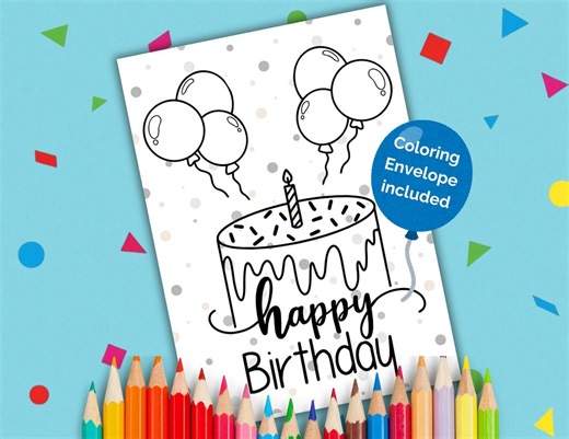 Coloring Birthday Card, Happy Birthday Card, Coloring Greeting Card, Envelope Included - Etsy