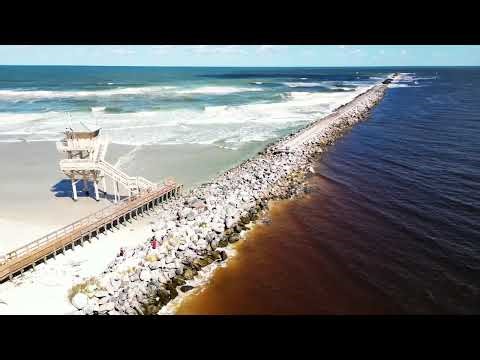 Ponce Inlet Florida Jetty walkway damage. From a drone