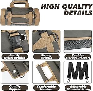 Tool Bag Roll Up, Tool Roll Up Bag with Detachable Pouch, Heavy Duty Tool Roll Organizer, Portable Tool Storage Box, Compact Small Roll Up Tool Bag for Mechanic Electrician, Father Day Dad Gift