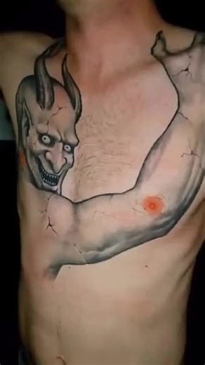 Black and gray realistic satanic demonic entity torso tattoo #blackandgreytattoo #torsotattoo #satan #demonic #tattoo