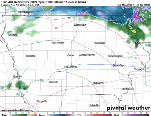 Rain will be on the increase later today (Monday). This precipitation will continue throughout the overnight hours before coming to an end Tuesday morning. Some of the rain may transition over to a rain/snow mix across far northern Iowa early Tuesday. The highest rainfall accumulations will be across the northeast half of Iowa. This is where 0.2 to 0.5" will be possible. | Iowa Storm Chasing Network