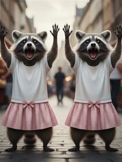 Waschbären Zwillinge. Waschbär Karl-Hugo hat noch zwei Schwestern, es sind Zwillinge, die eine heißt Marie-Rose und die andere Marie-Heide. Man sieht sie oft auf öffentlichen Plätzen in Kassel tanzen. Video in deutscher Sprache. Wurde erstellt unter Verwendung mehrerer KI Programme. Filmschnitt mit ShotCut. #satire #waschbär #ai #animals #artificelintelligence #humor #musikvideo