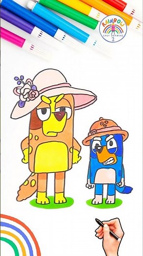 How to Draw Bluey | Draw Bluey and Chilli Together 🌈 🐶 #bluey #forkids #drawing #short #angry