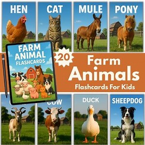 Farm Animal Flashcards, Printable Animal Name Cards for Preschool, Kindergarten