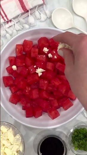 Watermelon Feta Salad with Mint and a Balsamic Glaze