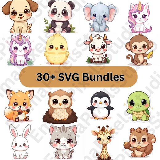 30  Kawaii Animal Clipart Bundle | Cute Kawaii PNG & SVG | Animals, Fruits, Chibi - Etsy