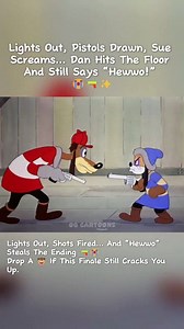 The fight escalates one last time with pistols and a dramatic blackout. Shots fire, Sue screams, and Dan drops… only to wake up and casually say “Hewwo.” A perfect Tex Avery ending — ridiculous, loud, and unforgettable. 🔫😭🤠 Did this one make you laugh or lose it? #texavery #classiccartoonending #nostalgiccartoons #timelessanimation #retrohumor [ "Dangerous Dan McFoo" (1939), Warner Bros. Merrie Melodies cartoon short directed by Tex Avery. ] . . . . . [ dangerous dan mcfoo, tex avery dangerou