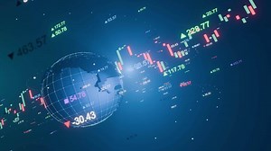 Download Global Finance Animation with Trading Candlesticks and Digital Earth in 3D View, seamless loop for free