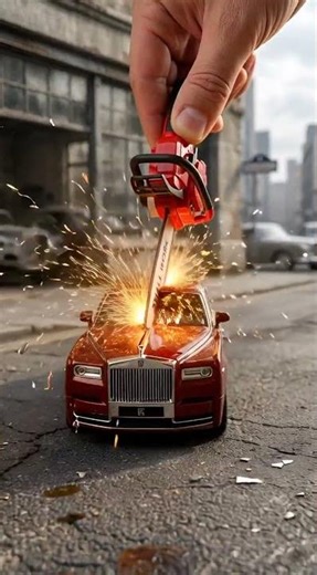 Giant Chainsaw vs Miniature Rolls Royce! 😱 #Satisfying #Chainsaw #shorts