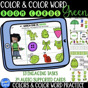 Learning Colors and Color Words digital cards | GREEN