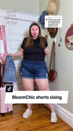 BloomChic Plus Size Distressed Denim Shorts Sizing Guide