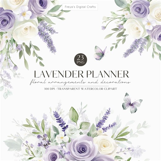 Watercolor Lavender and Rose Bouquet Clipart for Wedding Invite, Purple Boho Floral, Digital Download Stickers for Planners and Scrapbooking - Etsy