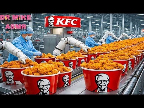 A behind-the-scenes look at a fried chicken factory KFC-style crispy chicken (complete process)