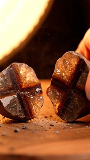One Strike Opens Andalusite to Reveal Its Warm Golden-Brown Crystal Core 🧡