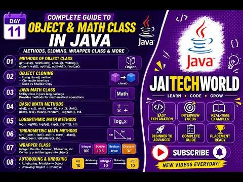 Day 11 | Java Object Class, Math Class & Wrapper Class | Autoboxing & Unboxing