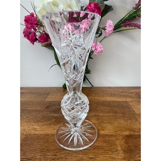 Vintage Cut Crystal Vase Starburst Pattern Tall Elegant Heavy Glass Decor Retro - Etsy