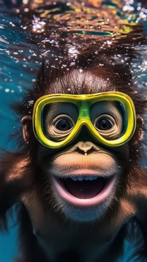 Adorable Monkey Swimming Underwater