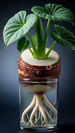 Taro Root Timelapse — From Cut Root to Lush Leaves in Water | 9:16 Macro Growth