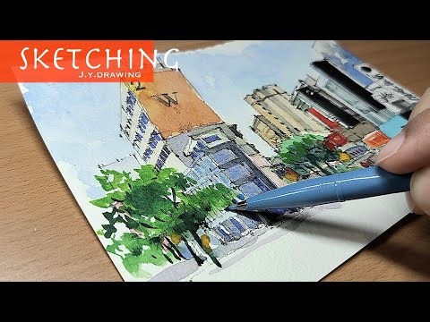 Mastering City Sketches With Graphite Pencil, Watercolor, and Various Sketch Pens!