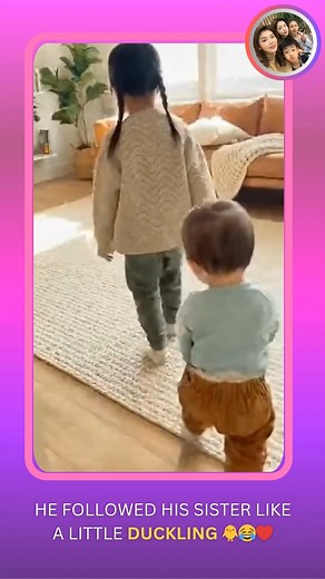 Big sister was walking around the living room… but her tiny 1-year-old brother followed her EVERY step like a little duckling 😂🐥❤️ The cutest sibling walk you’ll ever see! 📌 AI Disclosure: This video is AI-generated using Sora-2 for cute and wholesome family entertainment. All characters and voices are AI-created, not real children 👶✨ #CuteKids #AIVideo #Sora2 #SiblingLove #FunnyBaby #DucklingWalk #ViralReels | Baby & Parents Fun