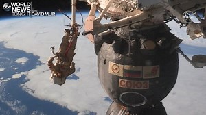 5.8K views · 52 reactions | SPACEWALK: NASA - National Aeronautics and Space Administration shared footage of today's spacewalk outside the International Space Station, with a pair of Russian cosmonauts inspecting a section of the attached Russian Soyuz spacecraft where a mysterious leak appeared. https://abcn.ws/2B6Jdnw | ABC World News Tonight with David Muir | Facebook