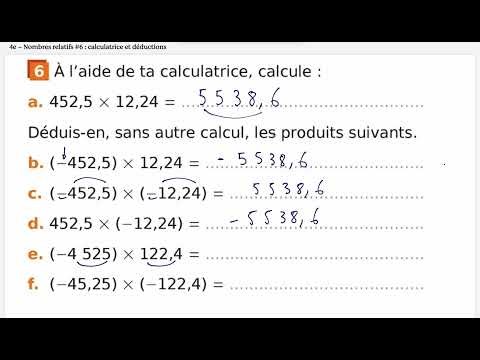 4e – Multiplier des Nombres relatifs #6 : calculatrice et déductions