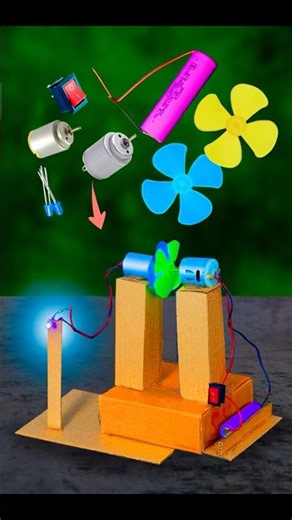 1 best science experiment item made with cardboard dynamo motor LED rocker switch lithium battery