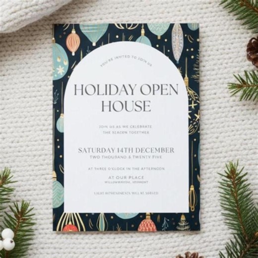 Holiday Open House Invitation Template Canva Edit | Christmas Open House Invite | Printable Winter Party Invitation | Editable Holiday Card - Etsy