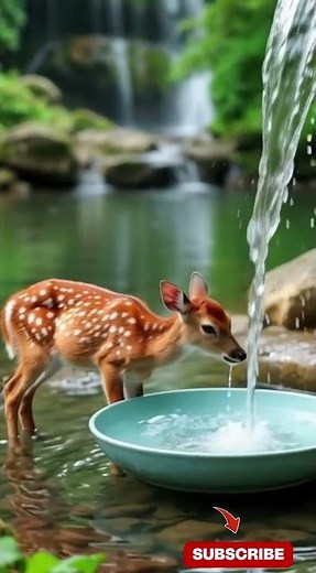 Baby Deer Drinking Water From Magical Bamboo Fountain Will Melt Your Heart 🦌!#BabyDeer #CuteAnimals