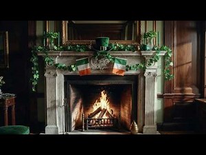 St. Patrick's Day Georgian Fireplace Background 4K | Irish Flag Decor Relaxing Fire Sounds No Music