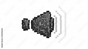 Animated Pixel icon. Musical speakers with sound wave. Volume control. Simple retro game looped video isolated on white