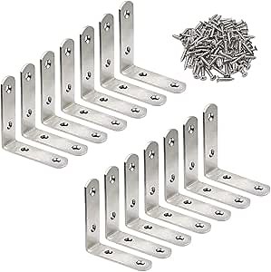 14 Pack L Bracket Corner Braces 2.5 Inch Stainless Steel Heavy Duty Shelf Bracket for Wood Shelves, Wall Hanging Support 90 Degree Joint Right Angle Brackets with Screws