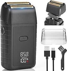Foil Shaver for Men, Electric Razor with 2-Speed Settings, High-Speed Waterproof Dual Floating Blades for Close Shaving, Rechargeable with LED Display, Ideal for Face, Beard & Head Shaving