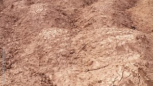Mounds of dirt: fertile soil texture. Rough surface of brown displaced uncultivated earth, plowed and cracked.
