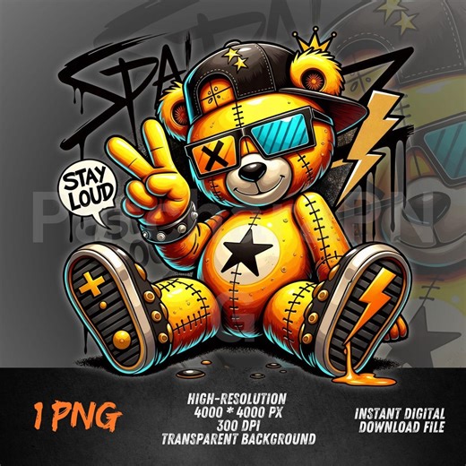 Stay Loud Yellow Bear PNG | Hip Hop Graffiti Clipart | Urban Streetwear DTF Design | Urban Png - Etsy