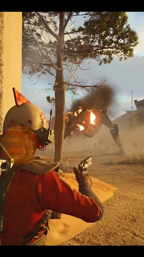 A lone fighter navigates a desert landscape, battling ground-based ARC enemies amidst smoke and destroyed buildings. Weapon ready, they move and re-engage, seeking cover to survive the conflict. #ArcRaiders #Leaper #WarTorn #DesertBattle #Gaming #Action #Survival | Logik