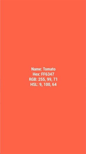 18 Tomato - Hex color code, RGB and HSL value