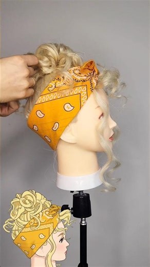 Step-by-Step: Retro Curls & Bandana Style✨️ #shorts, #hairtutorial, #bandanastyle, #vintagehair