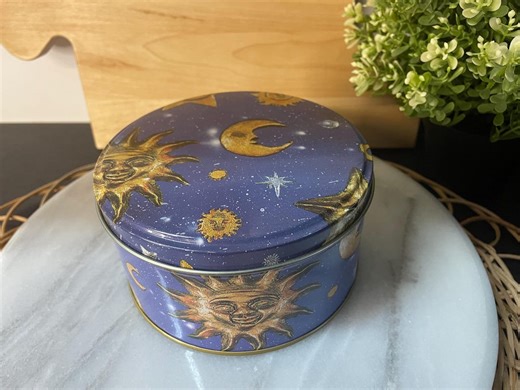 Vintage Celestial Metal Tin Box Sun Moon Stars Blue Round Storage Container 1990s - Etsy Australia
