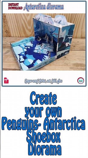 DIY Penguins Antarctica Shoebox Diorama | Easy South Pole Habitat Craft for Kids | Printable Diorama