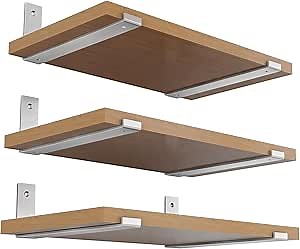 Floating Shelf Bracket 8 inch - Shelf Brackets Stainless Steel Solid J Lip Bracket for Wall, Kitchen, Nursery, Fireplace Mantel, Bookshelves, Bar Wall Shelves 6 Pack