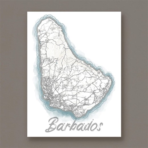 Barbados Wall Art Map Print, Coastal Island Poster - Etsy