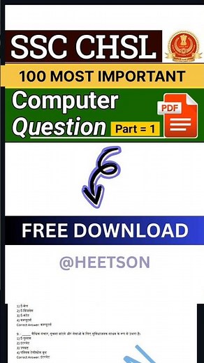 SSC CHSL Computer Questions (Previous Year Paper important Question for tier 1 exam free E-Book PDF)