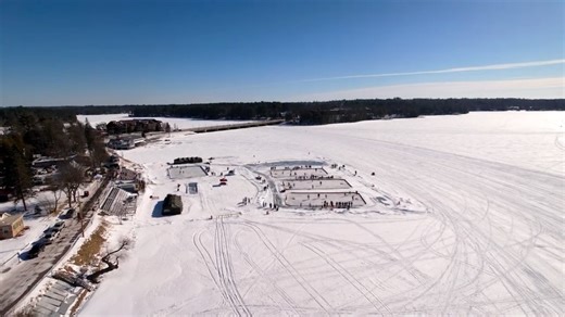 A hockey tournament became a town skating rink. That’s the part we’re most proud of. See you on the ice, Minocqua. #winter #wisconsin #lakeice #northwoods #minocqua #ariens #kingofsnow #tractorsupply #aquabowl #minaquabats #cabinlife #midwestwinter #odr #hockey #skating #iceskating | American Pond Hockey