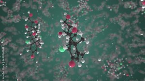 Molecule of Beclometasone. Molecular model, looping seamless 3d animation