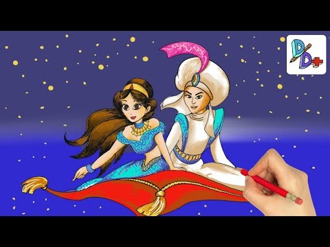 Drawing Aladdin and Jasmine on the Magic Carpet