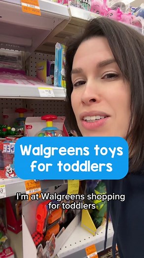 Here’s what I found at Walgreens: ⭐️A ball popper to help your child learn cause and effect- this one is 12 months but I’ve seen some out there that are 6m . ⭐️Megabloks (12m )- great for constructive play, starting to talk about colors and counting (don’t worry about getting it right yet!) and using words like on top, put on, take off, bottom… ⭐️A play sink for 18 months ⭐️Battat simple cars for back and forth play and modeling fun sounds that go with vehicles like vrrrm and beep-beep! ⭐️Play d