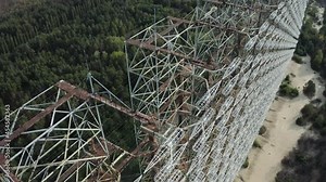 Top view of Duga horizon radar systems in Chernobyl, Ukraine. Soviet over-the-horizon military radar station also known as Russian woodpecker